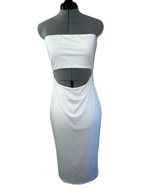 superdown White Strapless Cut Out Midi Dress Bodycon Tie Waist M Revolve Bridal